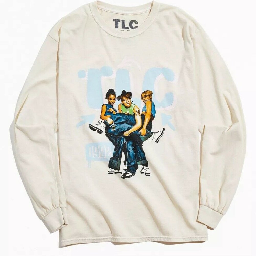 New TLC Long Sleeve Vintage Wash T-Shirt Rap Hip Hop 90s Men's Size Small